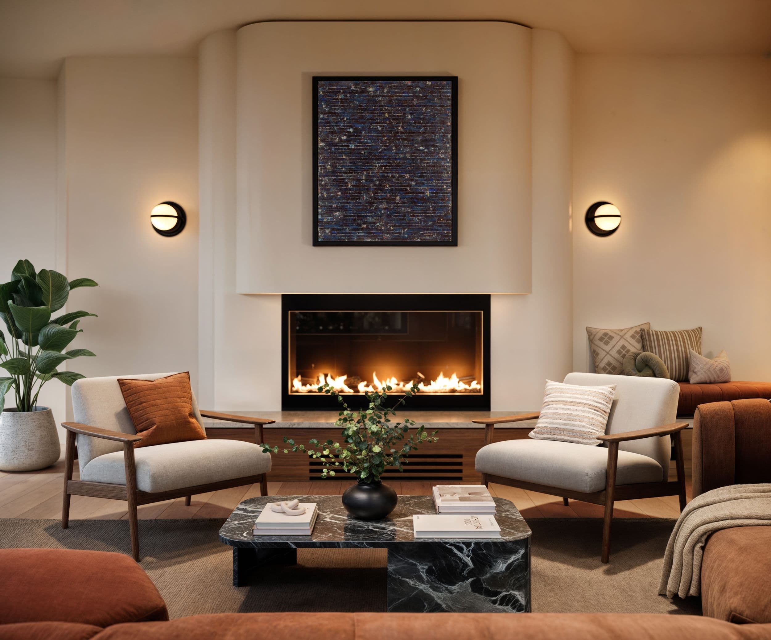 image of the fireplace and lounge seating in the great room